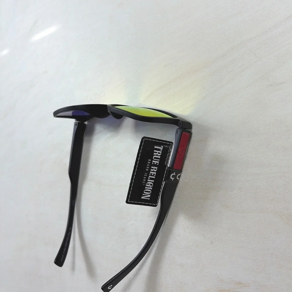 True Religion Mens Sunglasses Matte Black Orange Mirrored Lens